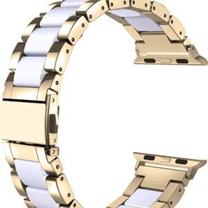 Watch Band for Apple Watch 38mm 40mm Shiny Gold White Resin